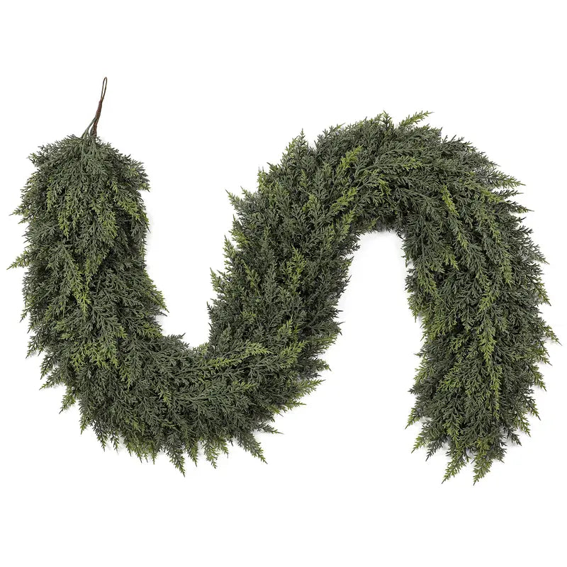 Shareconn 6/9/12/18FT PE Material Real Touch Classic Evergreen Artificial Cedar Garland - Christmas Home Decoration for Mantel, Stair Railing, Wall Hanging, Kid Room, Valentines Day/Childrens Day Indoor/Outdoor Festive Gift