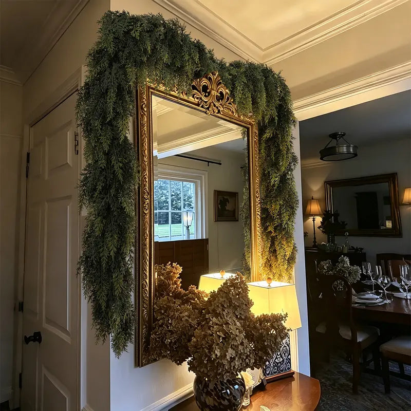 Shareconn 6/9/12/18FT PE Material Real Touch Classic Evergreen Artificial Cedar Garland - Christmas Home Decoration for Mantel, Stair Railing, Wall Hanging, Kid Room, Valentines Day/Childrens Day Indoor/Outdoor Festive Gift