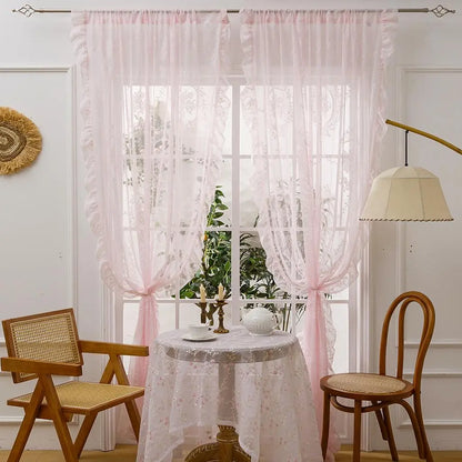 Elegant French-Style Lace Curtain Trim Set, 1/2 Counts Home Decoration Curtains, Floral Design Window Curtain, Home Decorative Curtain