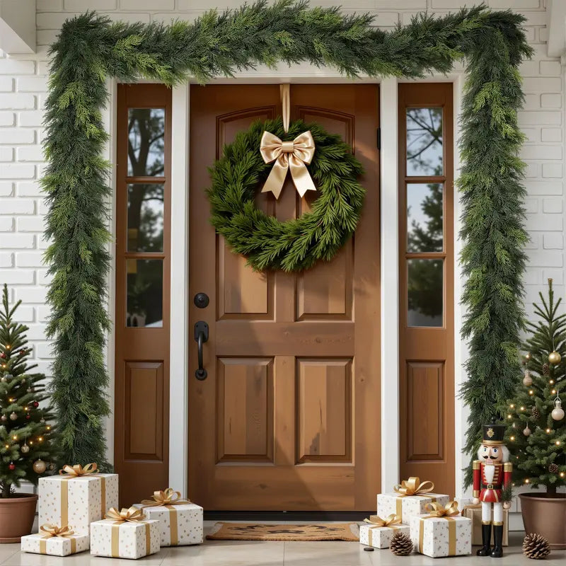 Shareconn 6/9/12/18FT PE Material Real Touch Classic Evergreen Artificial Cedar Garland - Christmas Home Decoration for Mantel, Stair Railing, Wall Hanging, Kid Room, Valentines Day/Childrens Day Indoor/Outdoor Festive Gift