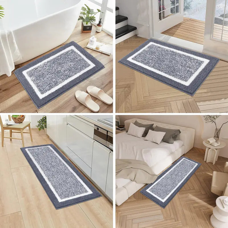 3-Piece Black Bathroom Rug Set – Plush Microfiber Bath Mats with Non-Slip Backing, Super Absorbent & Quick-Drying – U-Shaped Toilet Mat & Shower Rug for Bathroom Floor