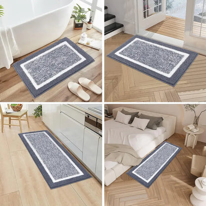3-Piece Black Bathroom Rug Set – Plush Microfiber Bath Mats with Non-Slip Backing, Super Absorbent & Quick-Drying – U-Shaped Toilet Mat & Shower Rug for Bathroom Floor