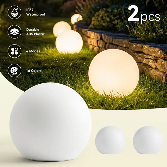 8-Inch Solar Globe Garden Lights, 2-Pack – Waterproof RGB LED Outdoor Lights with Remote Control, 16 Colors & 4 Lighting Modes – Automatic On/Off for Garden, Patio, Pathway & Yard