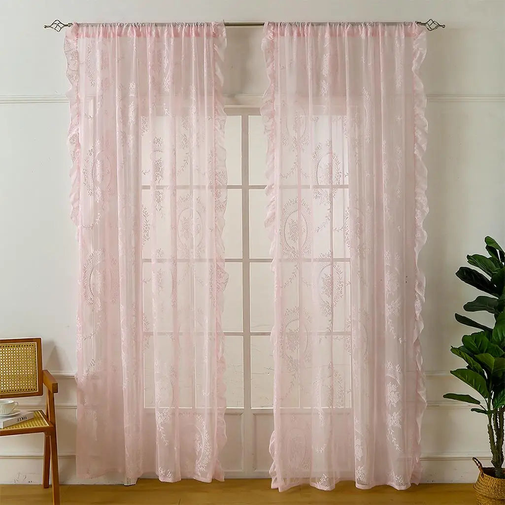 Elegant French-Style Lace Curtain Trim Set, 1/2 Counts Home Decoration Curtains, Floral Design Window Curtain, Home Decorative Curtain