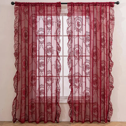Elegant French-Style Lace Curtain Trim Set, 1/2 Counts Home Decoration Curtains, Floral Design Window Curtain, Home Decorative Curtain
