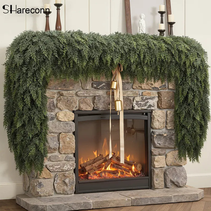 Shareconn 6/9/12/18FT PE Material Real Touch Classic Evergreen Artificial Cedar Garland - Christmas Home Decoration for Mantel, Stair Railing, Wall Hanging, Kid Room, Valentines Day/Childrens Day Indoor/Outdoor Festive Gift
