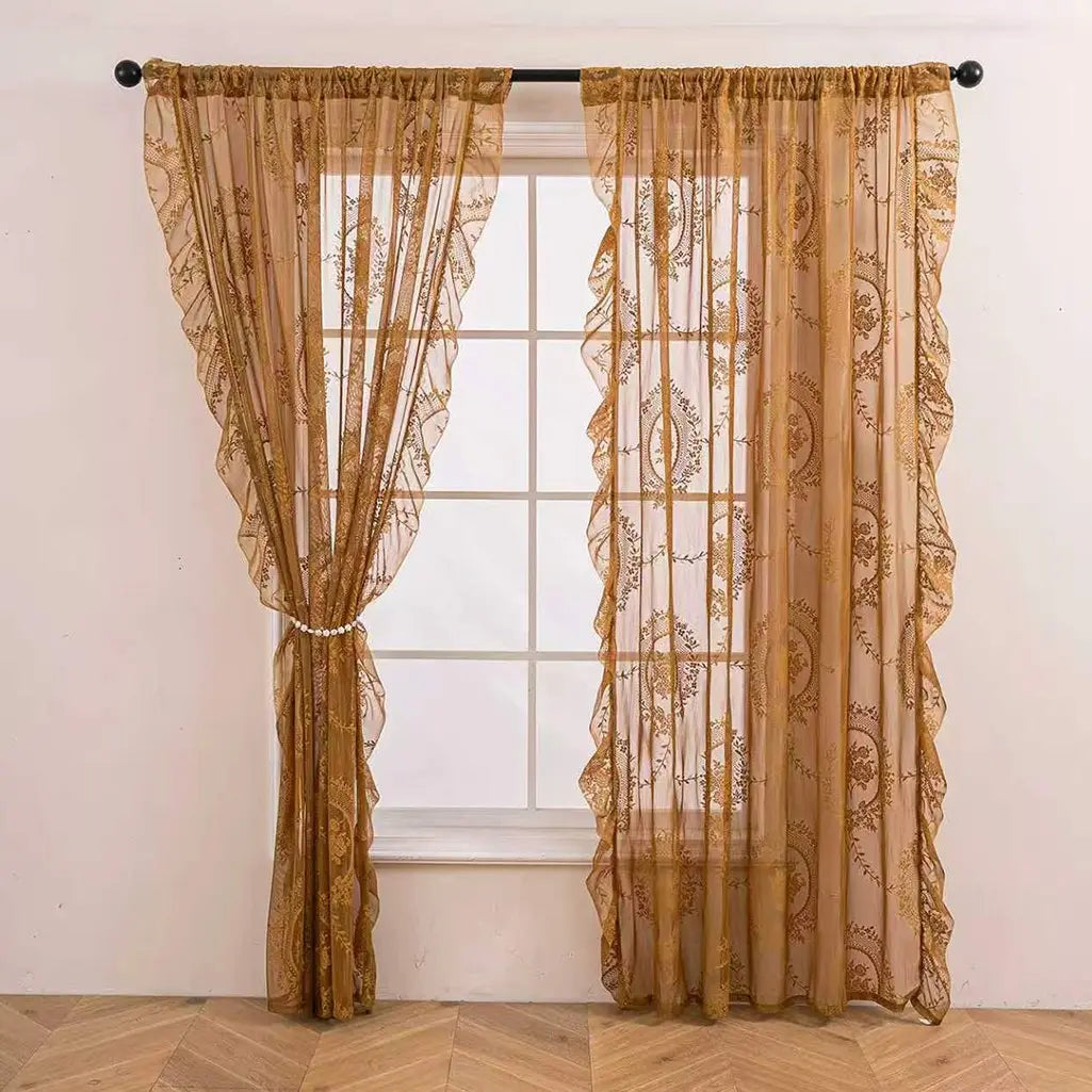 Elegant French-Style Lace Curtain Trim Set, 1/2 Counts Home Decoration Curtains, Floral Design Window Curtain, Home Decorative Curtain
