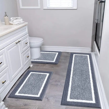 3-Piece Black Bathroom Rug Set – Plush Microfiber Bath Mats with Non-Slip Backing, Super Absorbent & Quick-Drying – U-Shaped Toilet Mat & Shower Rug for Bathroom Floor