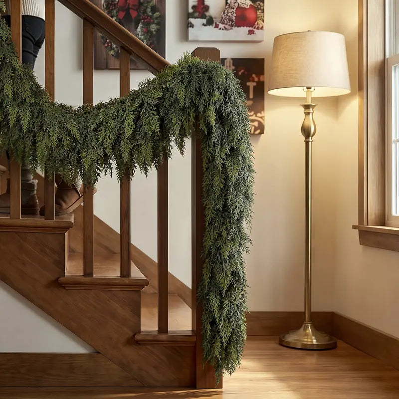 Shareconn 6/9/12/18FT PE Material Real Touch Classic Evergreen Artificial Cedar Garland - Christmas Home Decoration for Mantel, Stair Railing, Wall Hanging, Kid Room, Valentines Day/Childrens Day Indoor/Outdoor Festive Gift