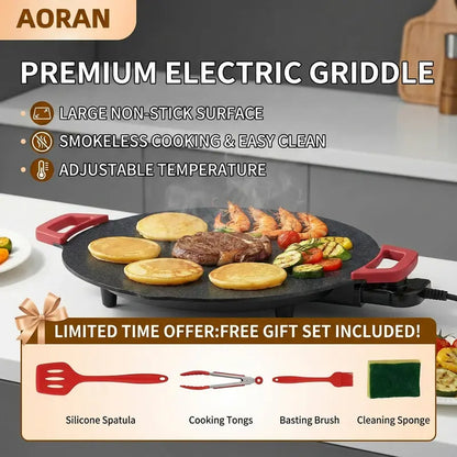 AORAN 16-In Corded Nonstick Electric Grill Pan with Temperature Control - Indoor Sizzle Grill Griddle, Table Top Griddles for Family Dinners Kitchen Appliances
