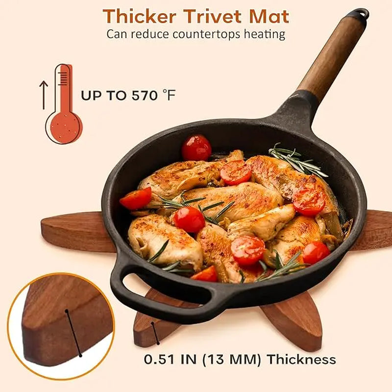 Wooden Tree-Shaped Trivet Set – 4 Heat-Resistant Collapsible Hot Pads with Storage Stand – Decorative Table Protectors for Hot Pots, Pans & Dishes – Kitchen & Dining Table Accessories