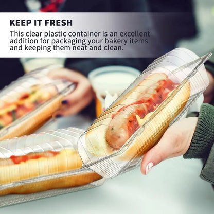 100Pcs Clear Plastic Hot Dog Tray with Hinged Lid 8.86 X 3.94 X 2.76 Inch Hot Dog Container Disposable Clamshell Take Out Containers Cake Slice Containers for Bakery Dessert Salad