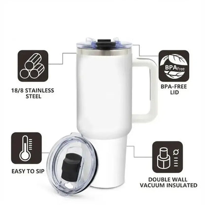 Insulated Stainless Steel Tumbler with Straw – Double-Wall Travel Cup with Spill-Resistant Lid & Comfortable Handle – Trendy Drinkware for Home, Office, Gym & Travel