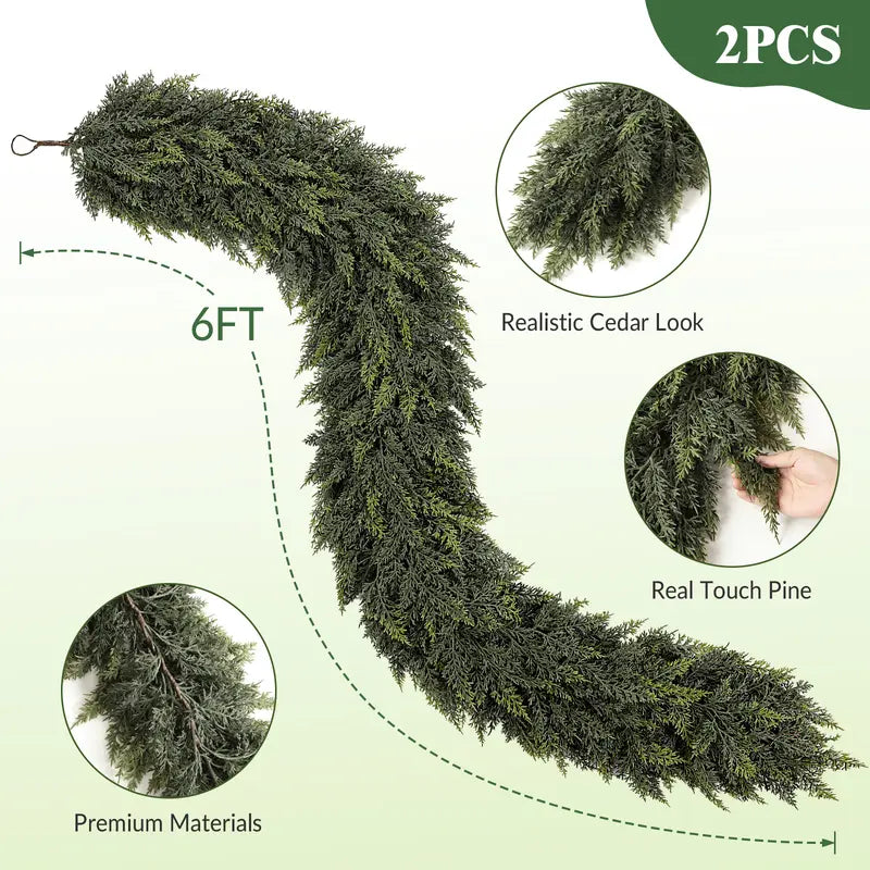 Shareconn 6/9/12/18FT PE Material Real Touch Classic Evergreen Artificial Cedar Garland - Christmas Home Decoration for Mantel, Stair Railing, Wall Hanging, Kid Room, Valentines Day/Childrens Day Indoor/Outdoor Festive Gift