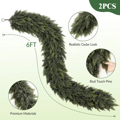Shareconn 6/9/12/18FT PE Material Real Touch Classic Evergreen Artificial Cedar Garland - Christmas Home Decoration for Mantel, Stair Railing, Wall Hanging, Kid Room, Valentines Day/Childrens Day Indoor/Outdoor Festive Gift