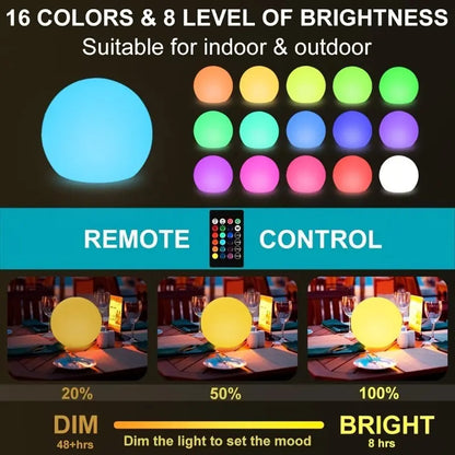 8-Inch Solar Globe Garden Lights, 2-Pack – Waterproof RGB LED Outdoor Lights with Remote Control, 16 Colors & 4 Lighting Modes – Automatic On/Off for Garden, Patio, Pathway & Yard