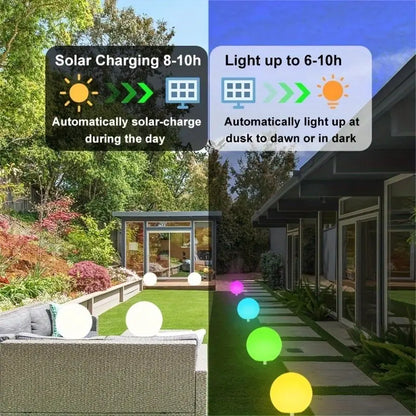 8-Inch Solar Globe Garden Lights, 2-Pack – Waterproof RGB LED Outdoor Lights with Remote Control, 16 Colors & 4 Lighting Modes – Automatic On/Off for Garden, Patio, Pathway & Yard