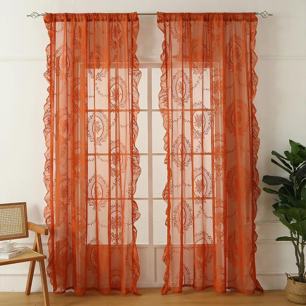 Elegant French-Style Lace Curtain Trim Set, 1/2 Counts Home Decoration Curtains, Floral Design Window Curtain, Home Decorative Curtain