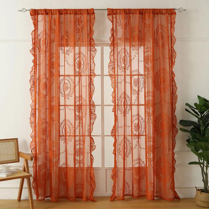 Elegant French-Style Lace Curtain Trim Set, 1/2 Counts Home Decoration Curtains, Floral Design Window Curtain, Home Decorative Curtain