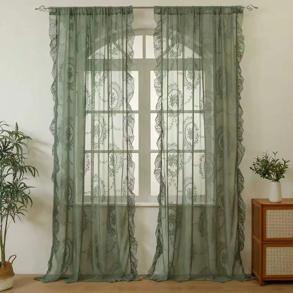 Elegant French-Style Lace Curtain Trim Set, 1/2 Counts Home Decoration Curtains, Floral Design Window Curtain, Home Decorative Curtain