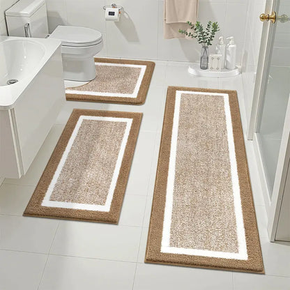 3-Piece Black Bathroom Rug Set – Plush Microfiber Bath Mats with Non-Slip Backing, Super Absorbent & Quick-Drying – U-Shaped Toilet Mat & Shower Rug for Bathroom Floor