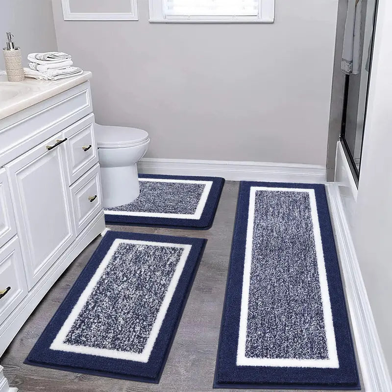 3-Piece Black Bathroom Rug Set – Plush Microfiber Bath Mats with Non-Slip Backing, Super Absorbent & Quick-Drying – U-Shaped Toilet Mat & Shower Rug for Bathroom Floor