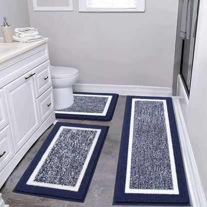 3-Piece Black Bathroom Rug Set – Plush Microfiber Bath Mats with Non-Slip Backing, Super Absorbent & Quick-Drying – U-Shaped Toilet Mat & Shower Rug for Bathroom Floor
