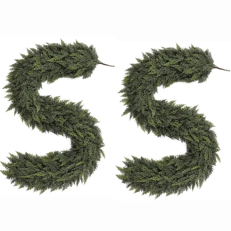 Shareconn 6/9/12/18FT PE Material Real Touch Classic Evergreen Artificial Cedar Garland - Christmas Home Decoration for Mantel, Stair Railing, Wall Hanging, Kid Room, Valentines Day/Childrens Day Indoor/Outdoor Festive Gift
